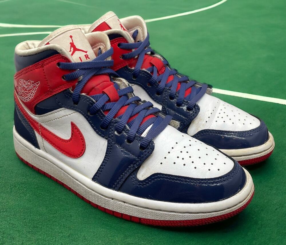 Air Jordan 1 Mid NIKE USA Champ Colors Patent Leather Shoes Womens 6 Fast Ship